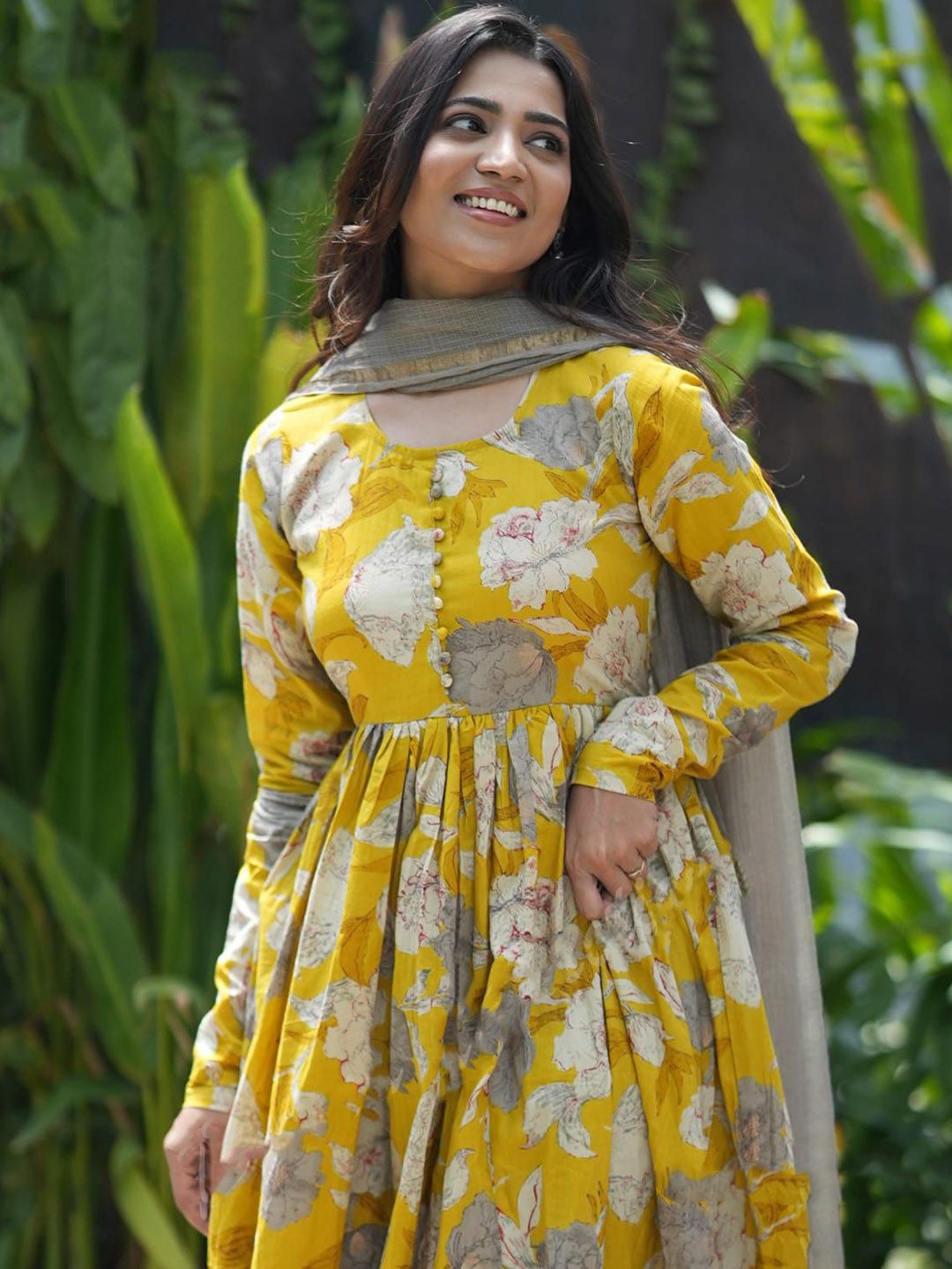 KALINI Floral Printed Anarkali Kurta with Trousers & Dupatta