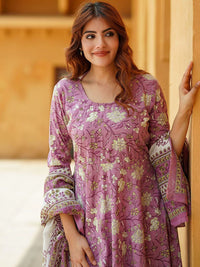Kalini Floral Dicetak Kapas Tulen Biasa Anarkali Kurta Dengan Seluar & Dupatta