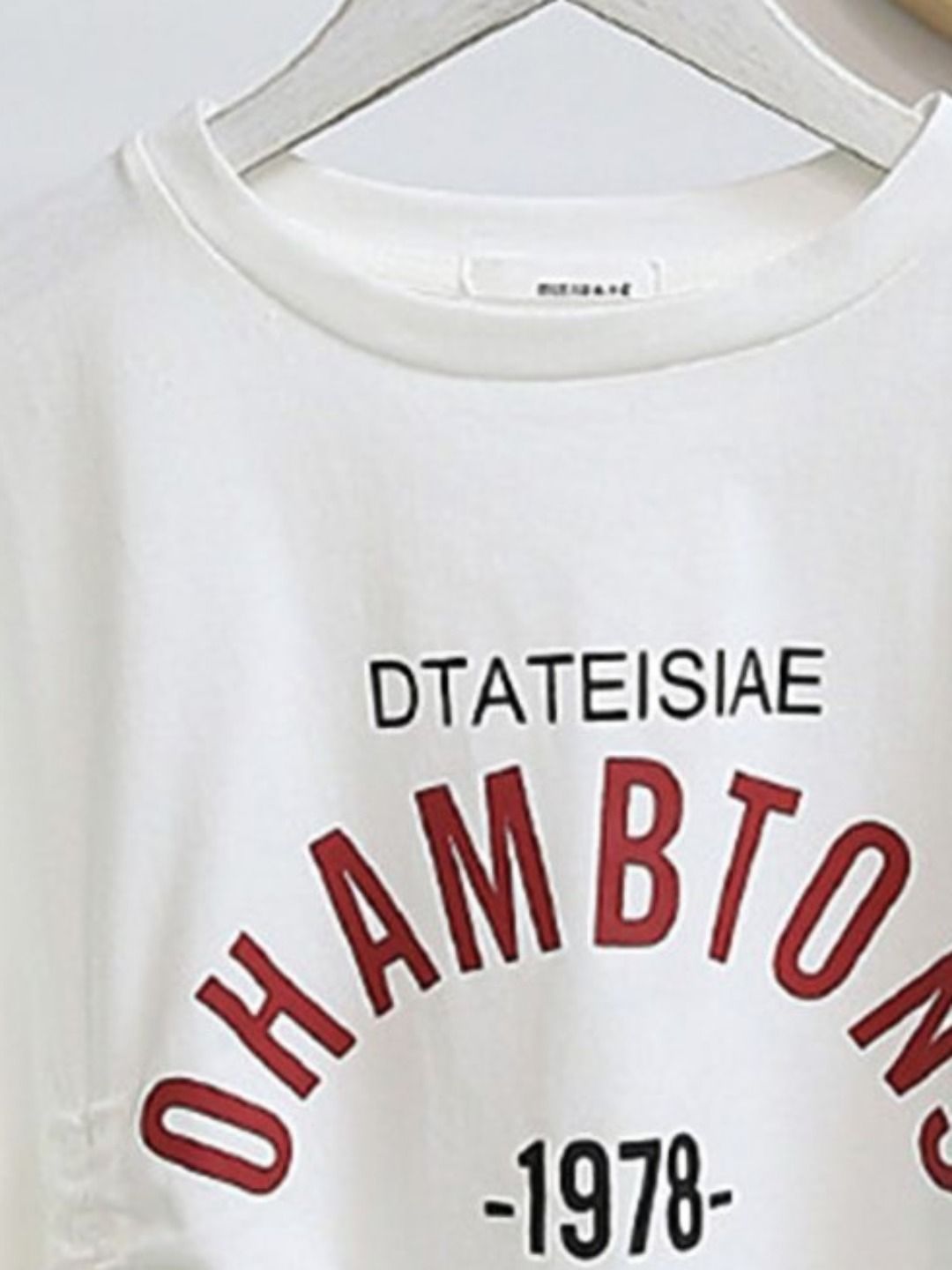 DressBerry Typography Printed Applique T-shirt