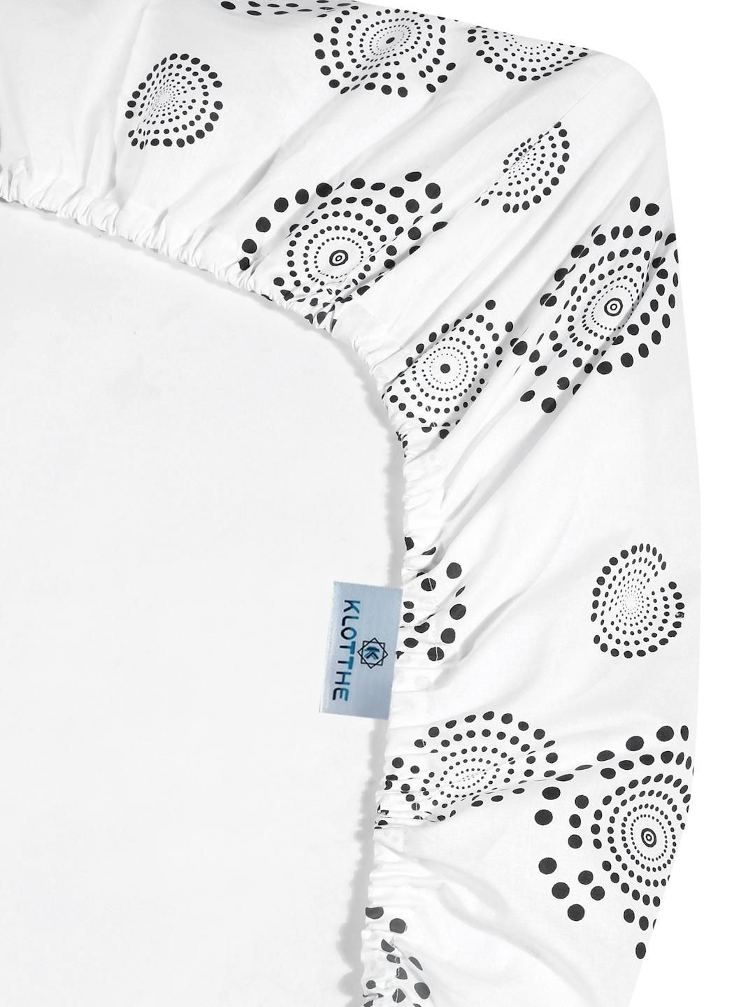KLOTTHE White Printed Dilengkapi 400TC Kapas Tulen Cadar Super King & 4 Sarung Bantal