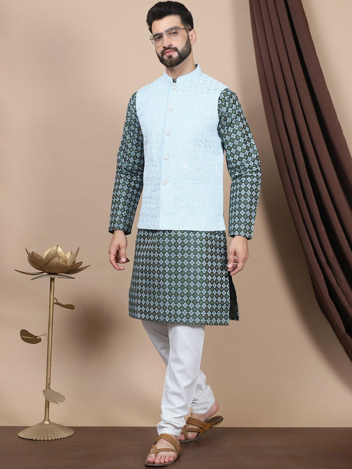 Anouk Green Ethnic Motifs Printed Straight Kurta with Churidar