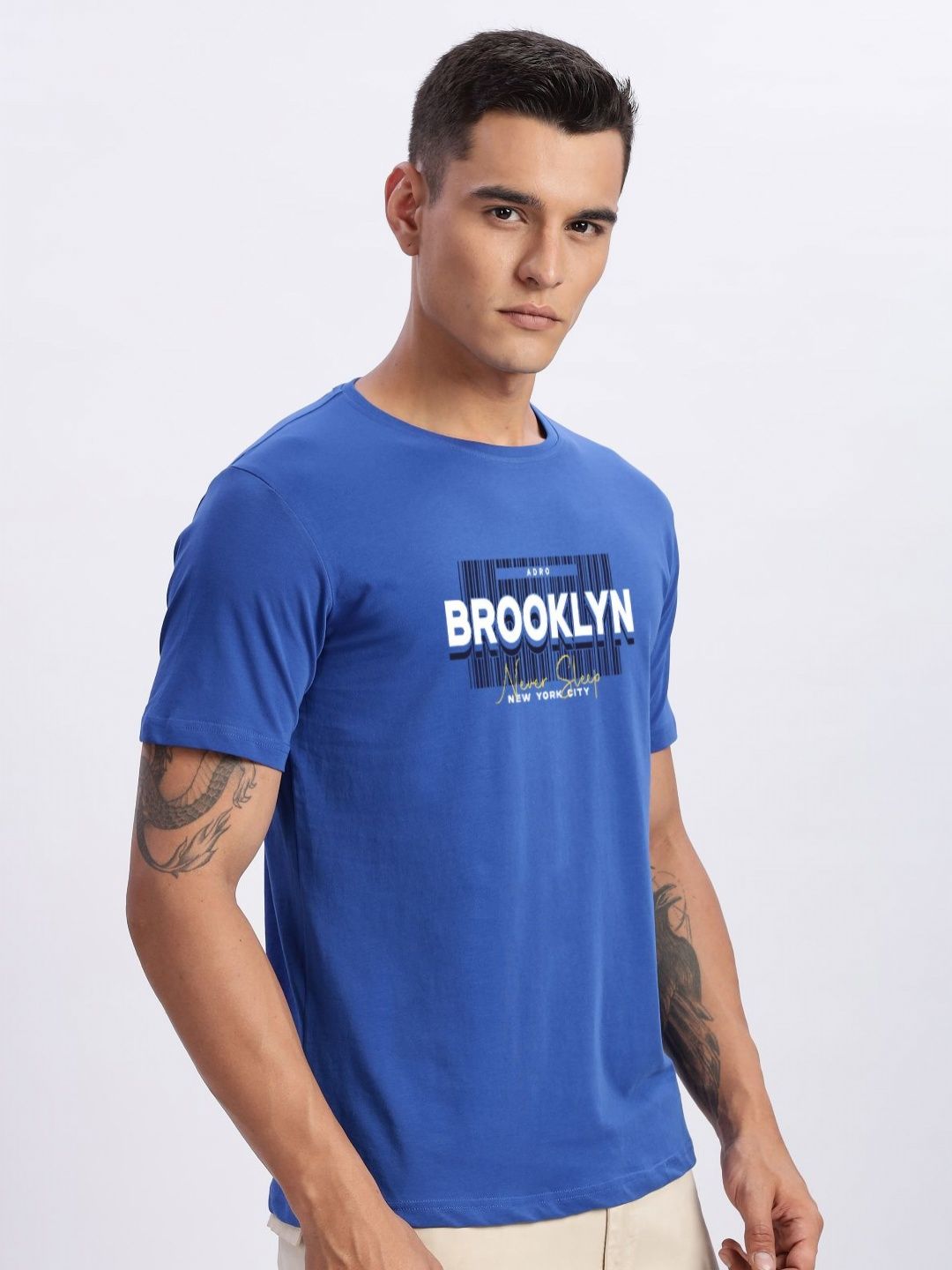 ADRO Typography Printed Round Neck Cotton T-shirt