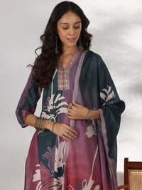 Libas Floral Printed Thread Work Straight Kurta with Trousers & Dupatta
