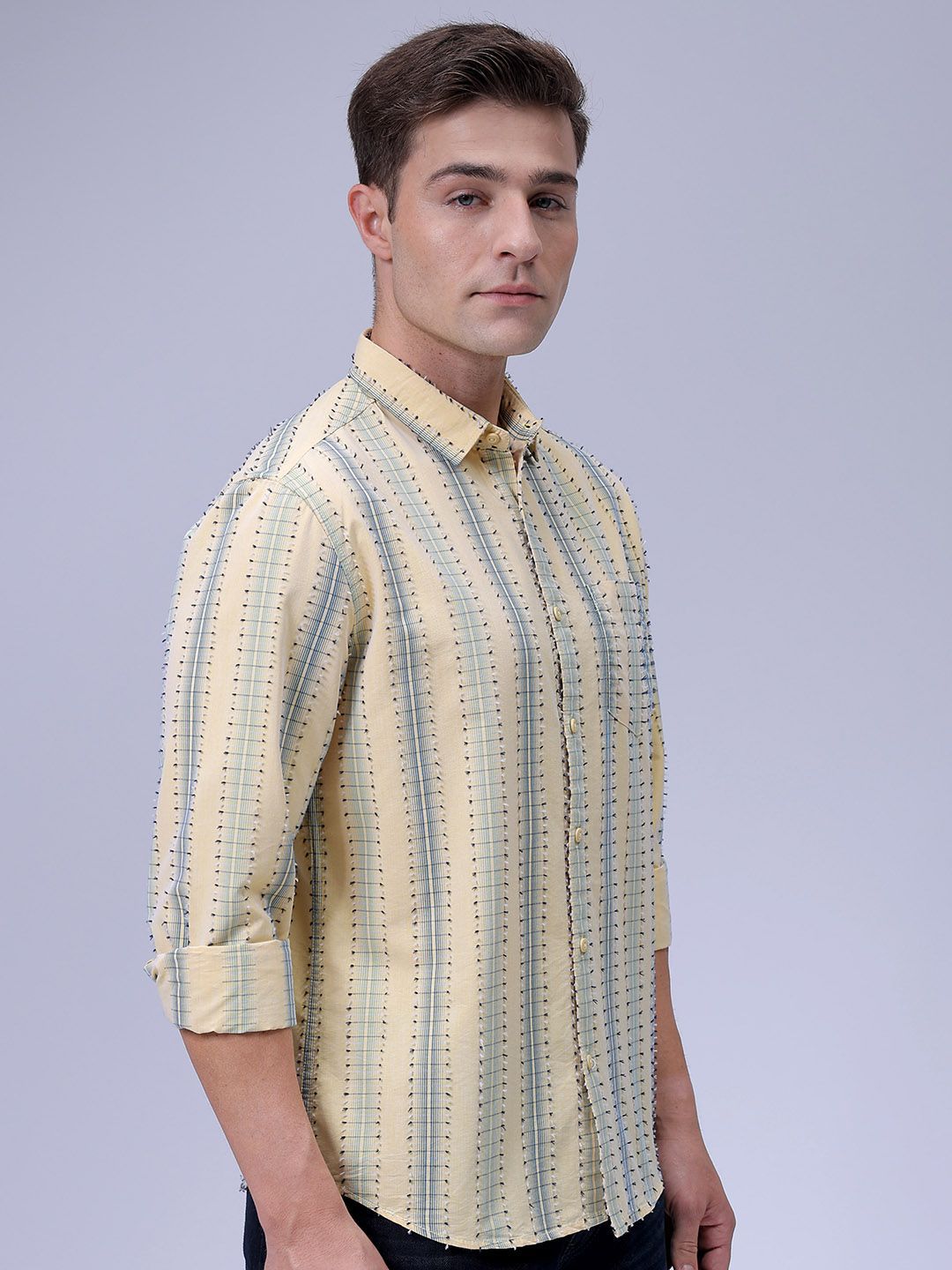 The Indian Garage Co Men Slim Fit Spread Collar Textured Cotton Casual Shirt