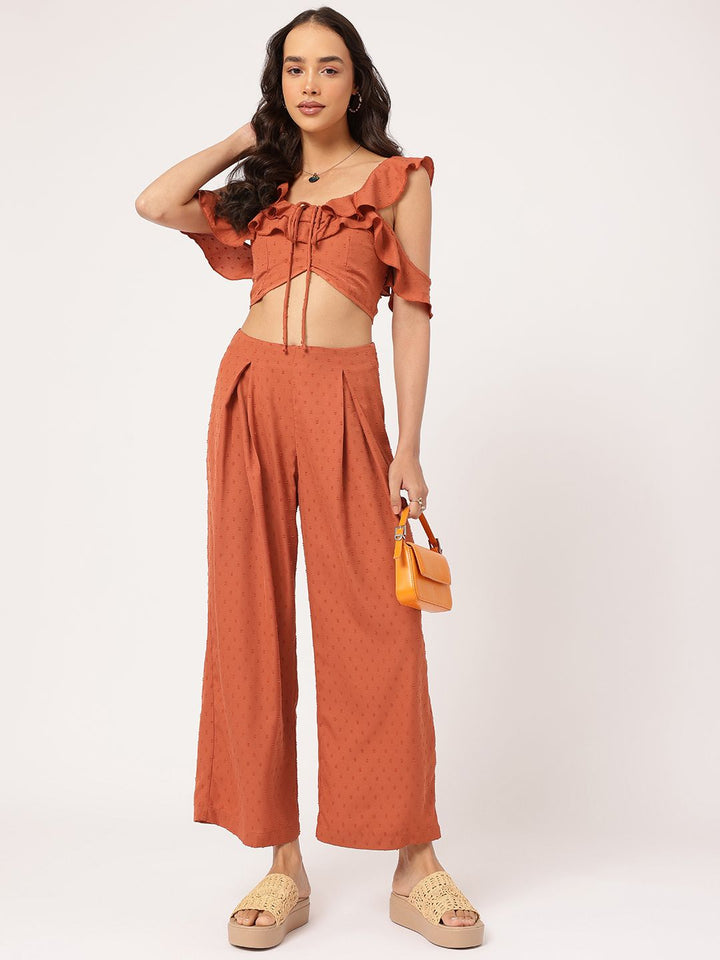 DressBerry Stylish & Romantic Ruffle Dobby Detail Pleated Co-Ords