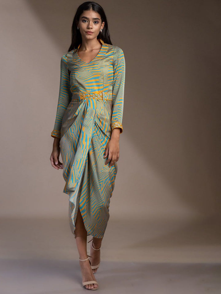 Mamicha Abstract Printed Satin Sheath Dress