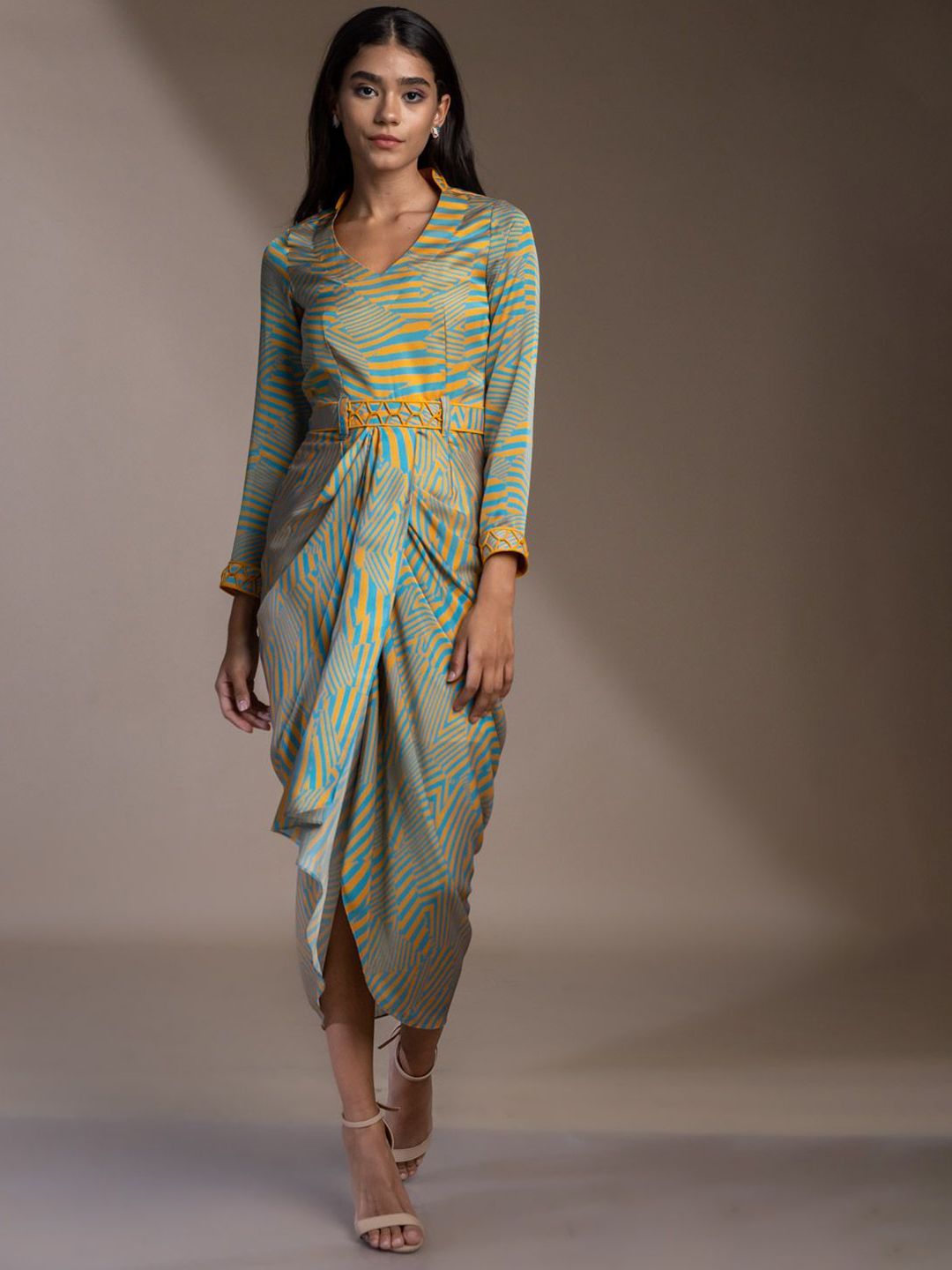 Mamicha Abstract Printed Satin Sheath Dress