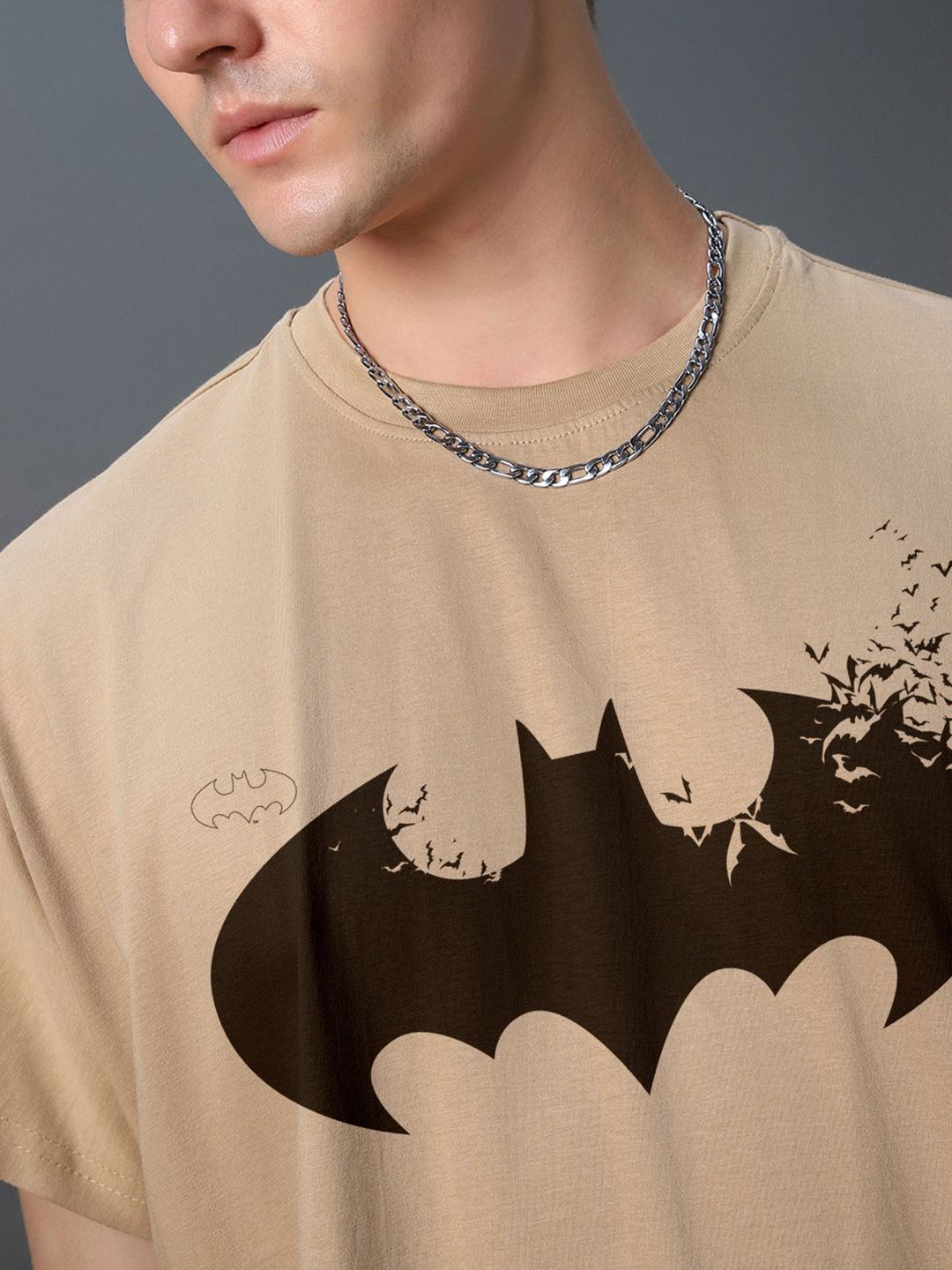 Bewakoof Men Batman Graphic Printed Round Neck Pure Cotton Oversized T-shirt