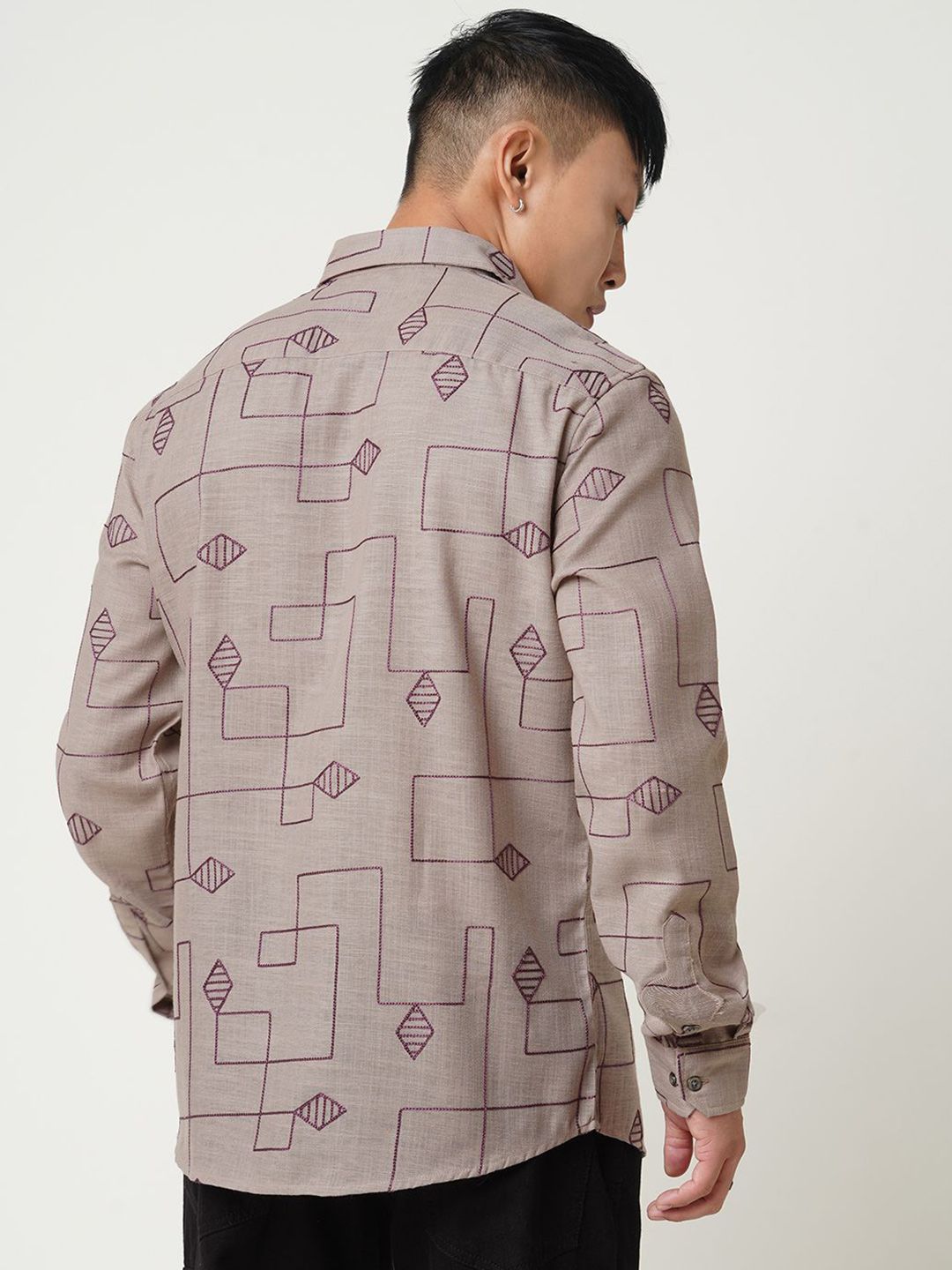 VASTRADO Men Classic Diamond Maze Embroidered Slim Fit Casual Shirt