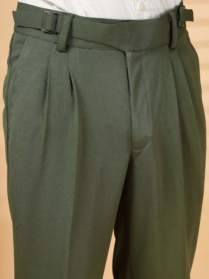 KLOTTHE Men Olive Lycra Formal Formal Trousers