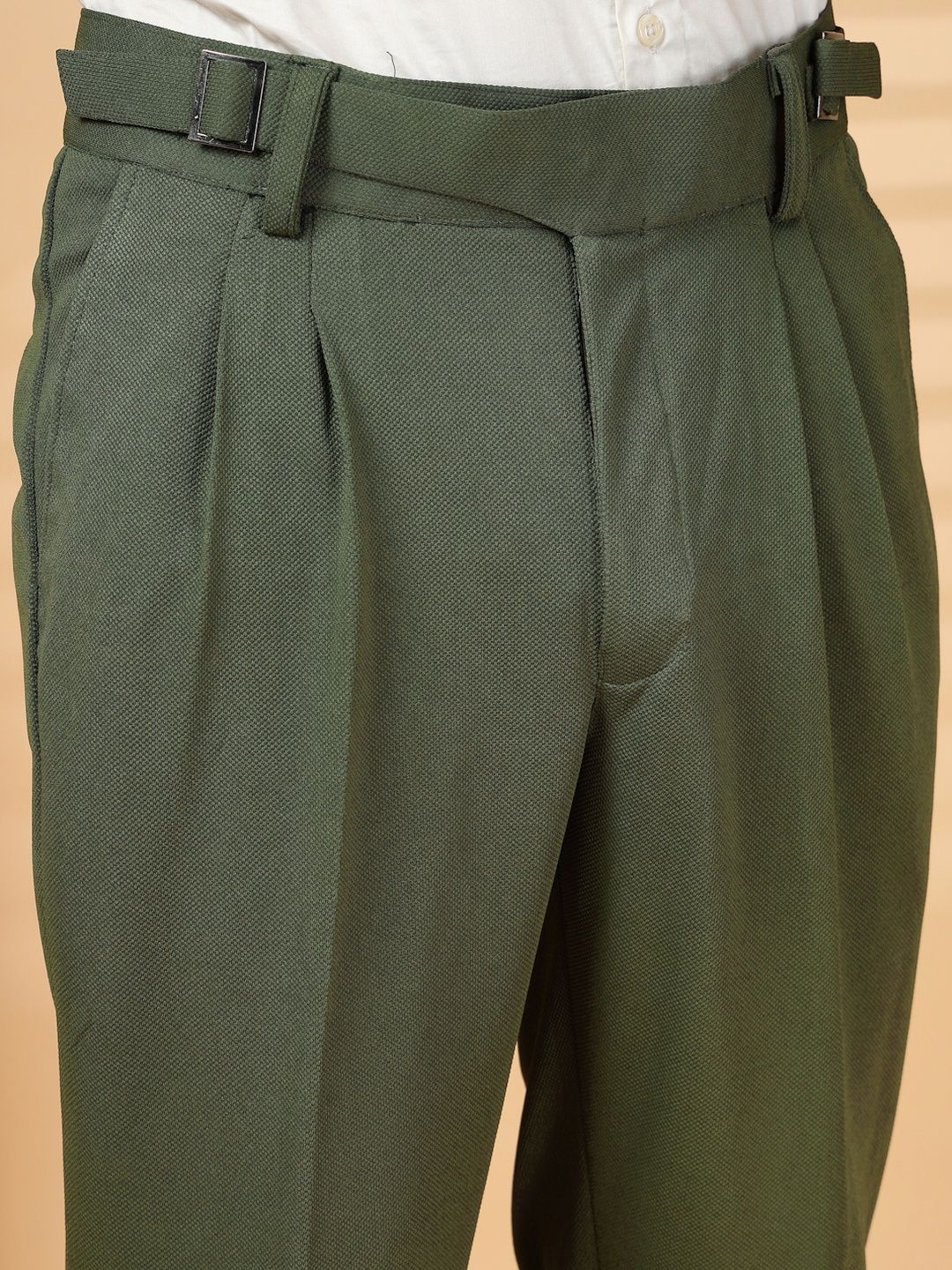 KLOTTHE Men Olive Lycra Formal Formal Trousers