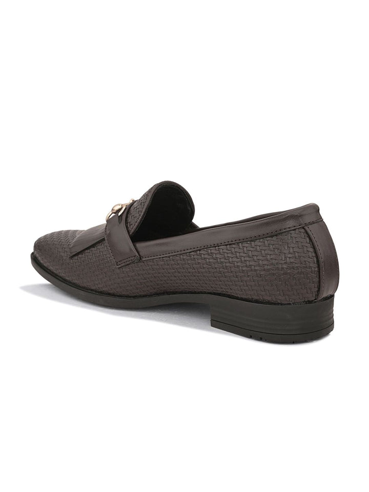 House of Pataudi Men Textured Slip-On Formal Loafers