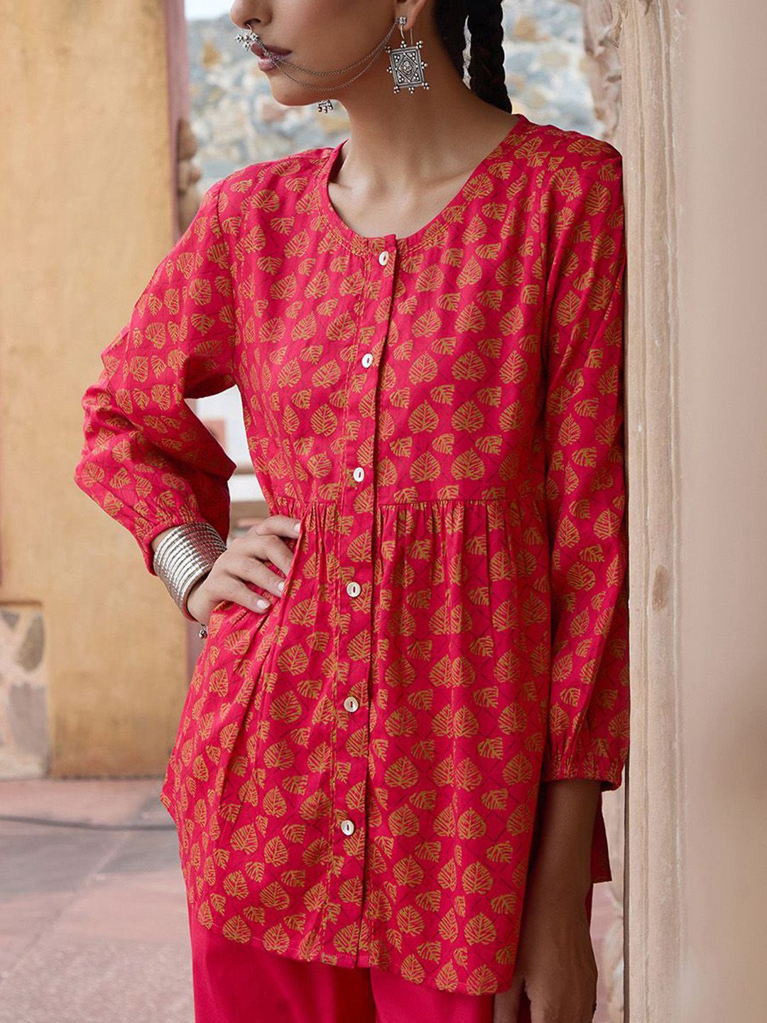 House of Chikankari Women Pink Cotton Hand Block Kurta Set