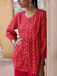 House of Chikankari Women Pink Cotton Hand Block Kurta Set