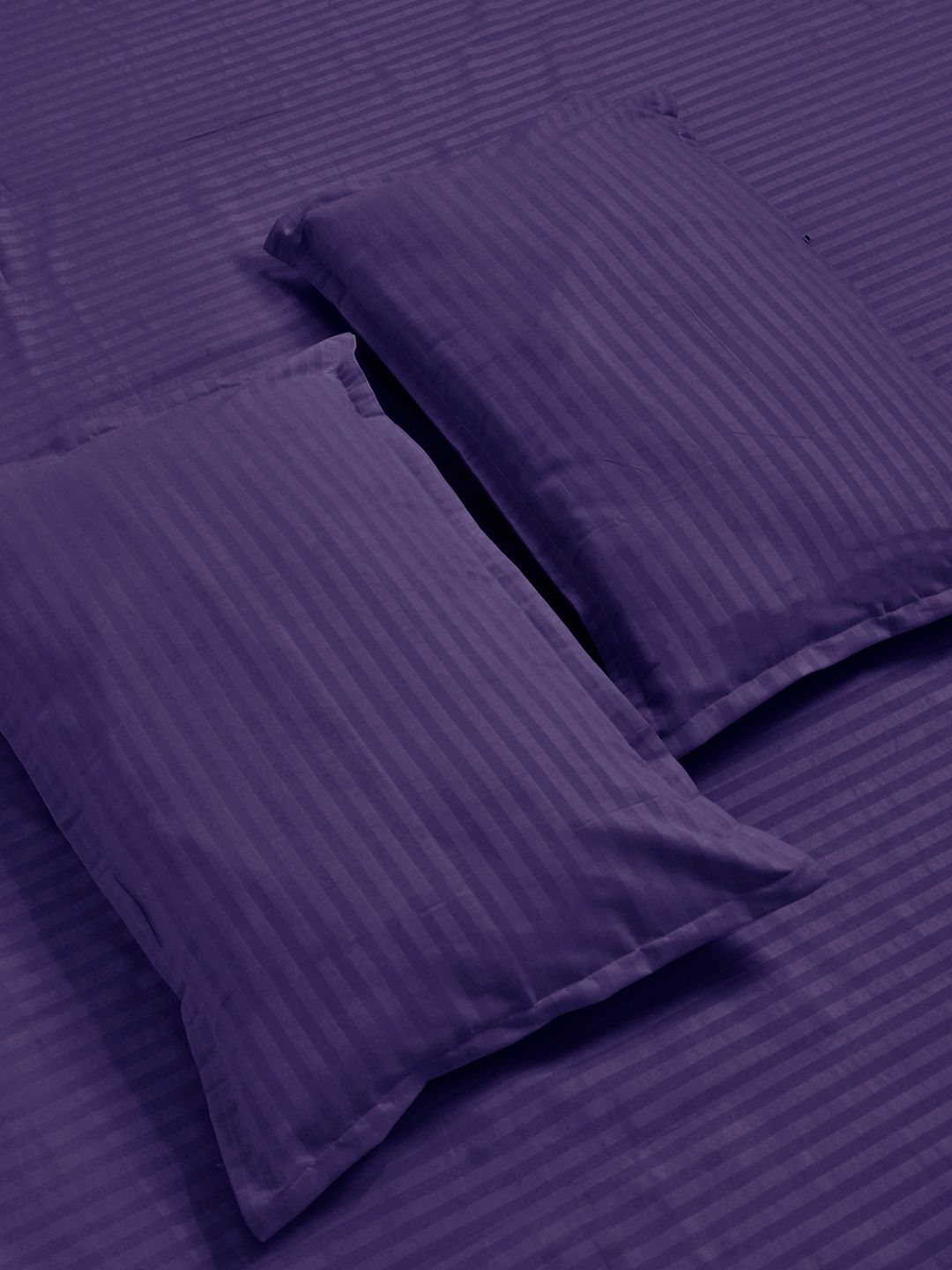 KLOTTHE Purple Striped 300 TC Single Bedsheet With 1 Pillow Covers