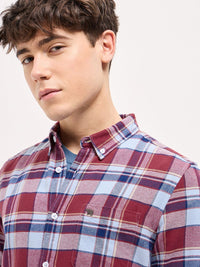 THE BEAR HOUSE Men Button-Down Collar Tartan Checked Cotton Slim Fit Shirt