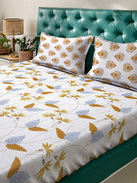 Myntra Elegant Homes White Floral Fitted 400 TC Cotton King Bedsheet Set 2.50 m x 2.25 m