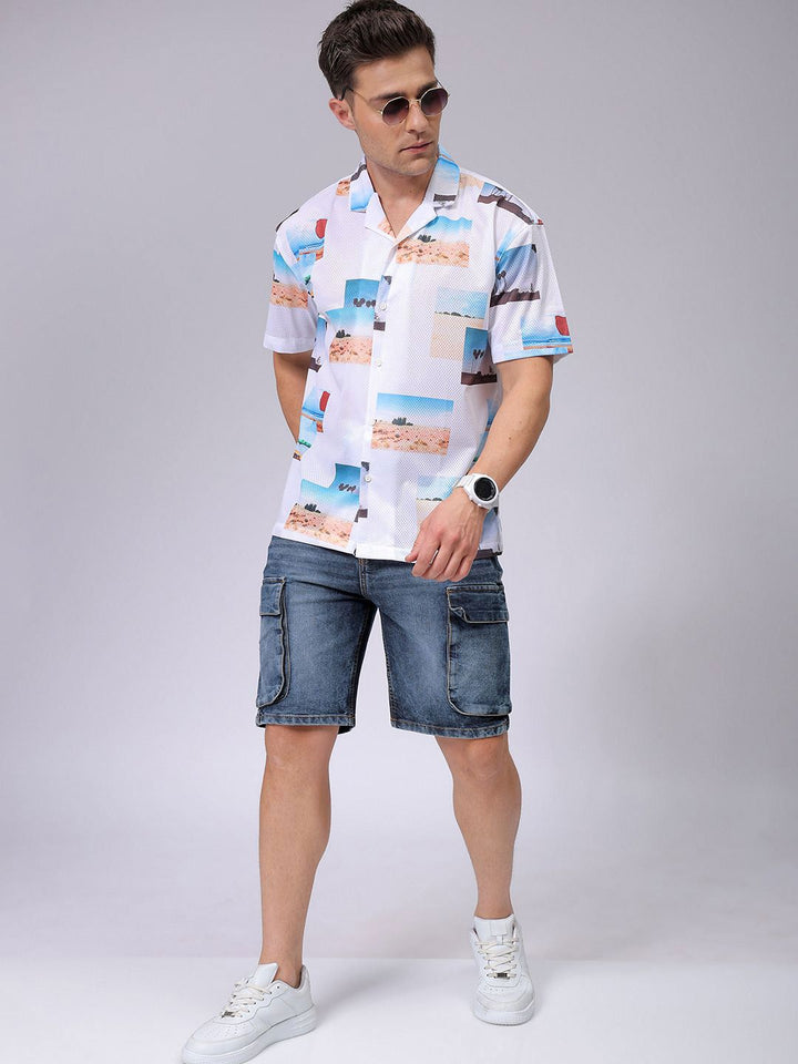 The Indian Garage Co Men Relaxed Fit Photo Printed Textured Resortwear Shirt