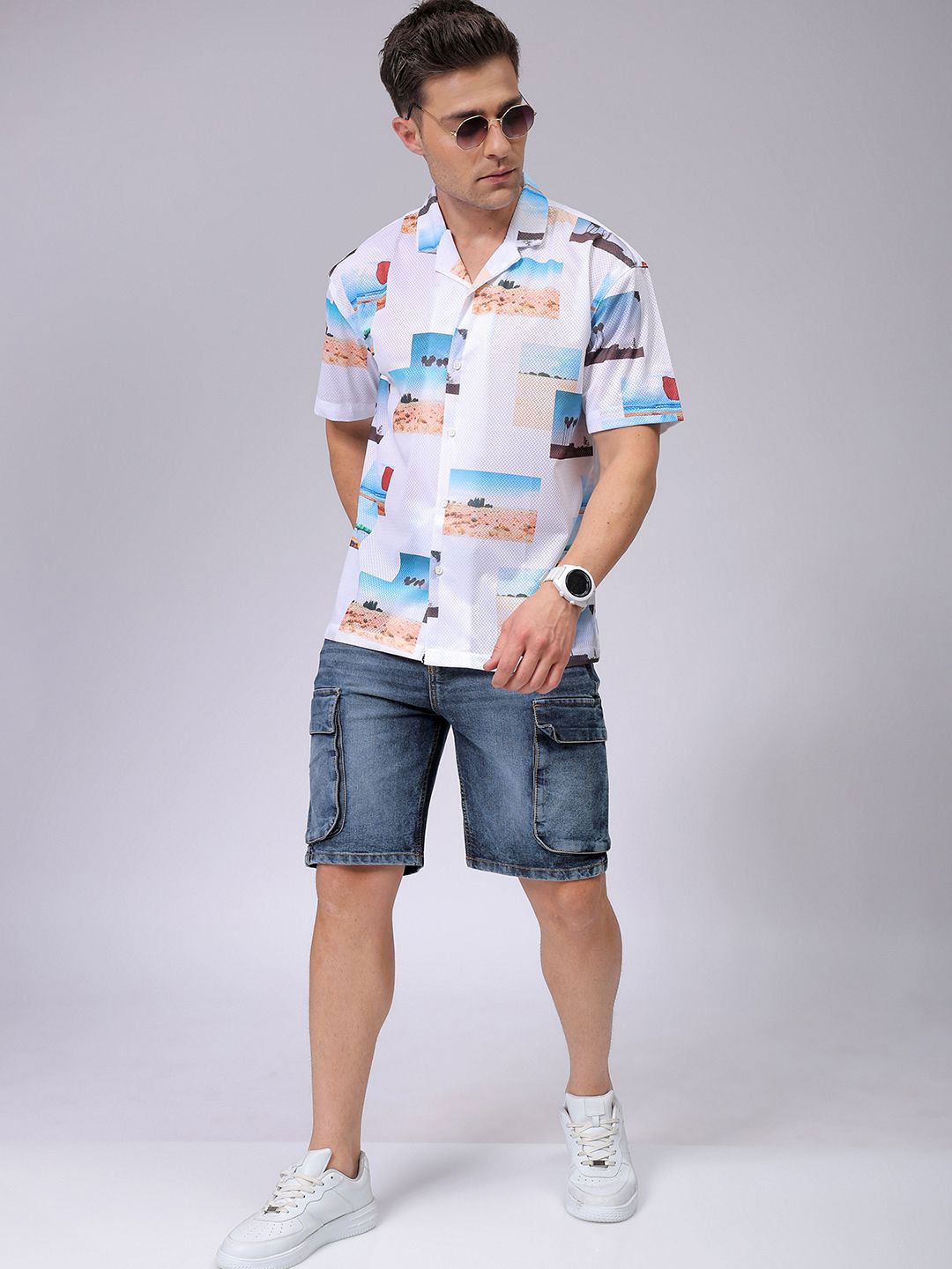 The Indian Garage Co Men Relaxed Fit Photo Printed Textured Resortwear Shirt