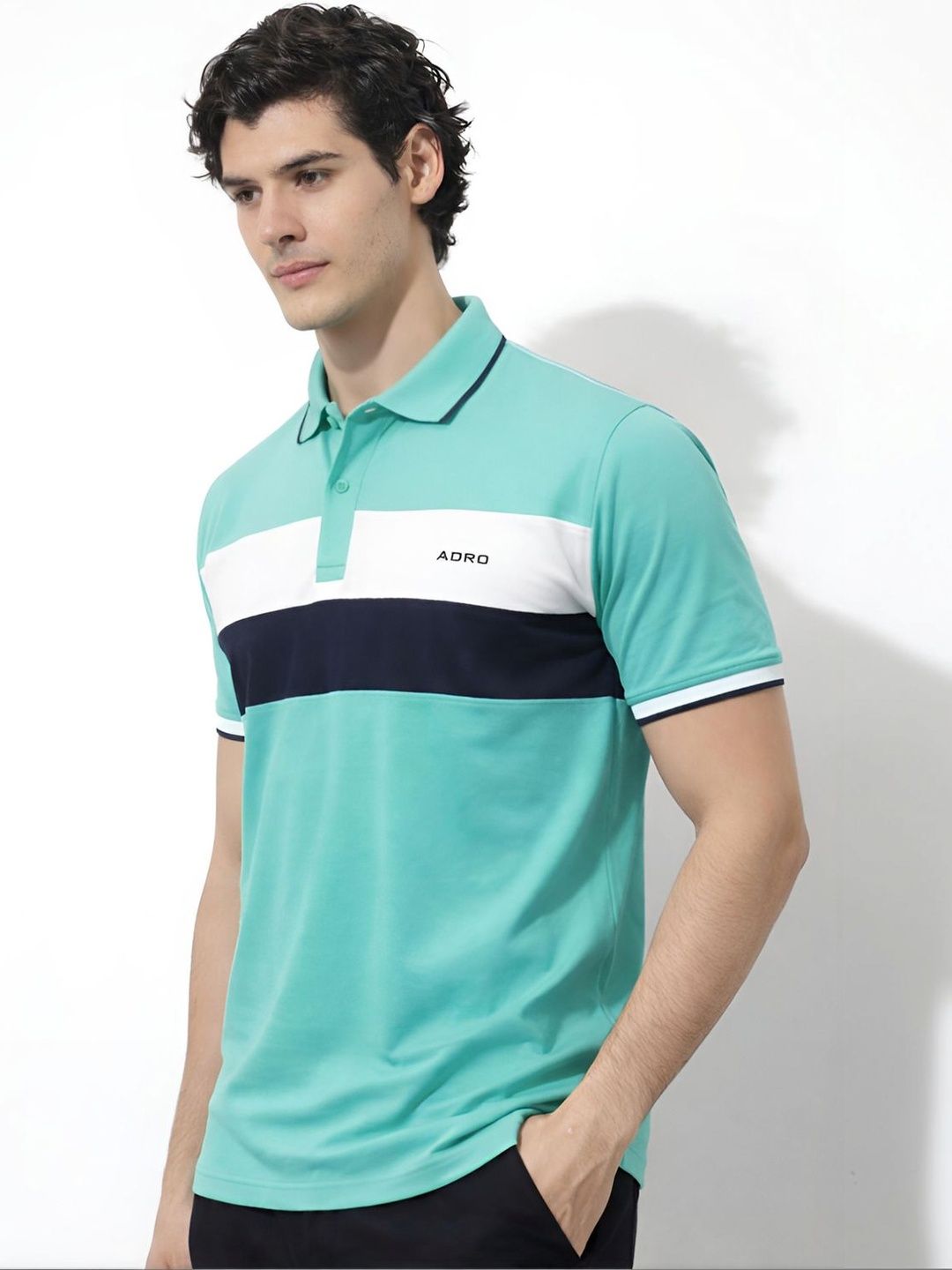 ADRO Men Brand Logo Colourblocked Polo Collar T-shirt