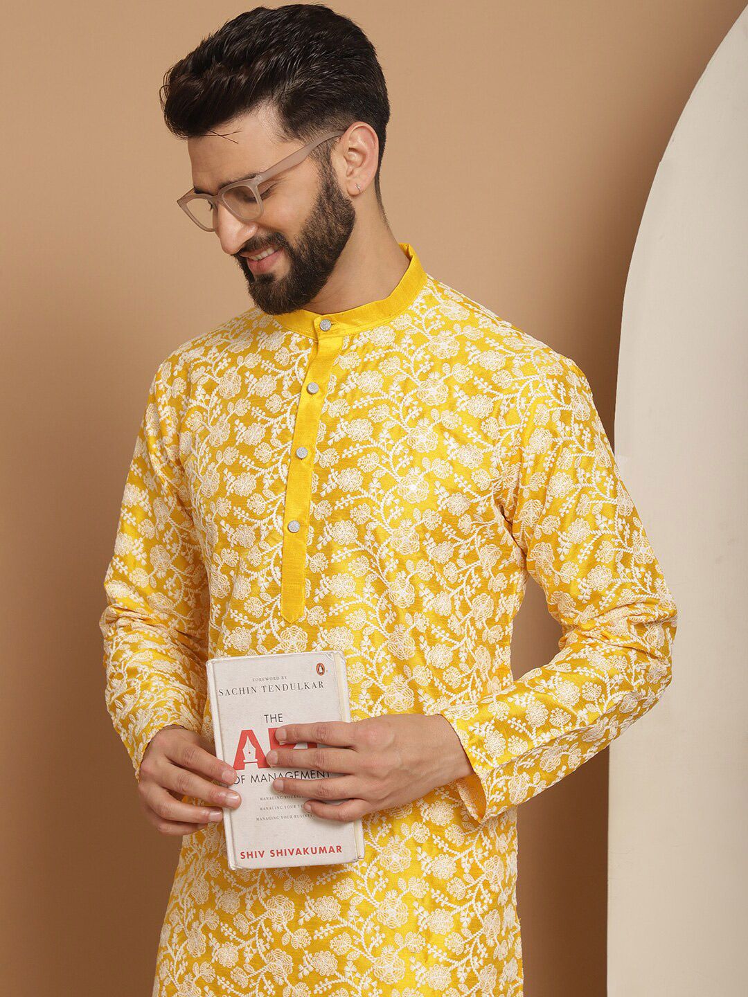 Anouk Floral Embroidered Regular Silk Straight Thread Work Kurta with Churidar