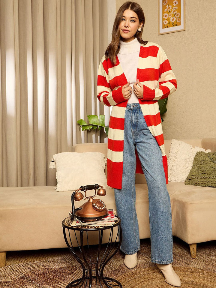 Berrylush Women Striped Longline Cardigan