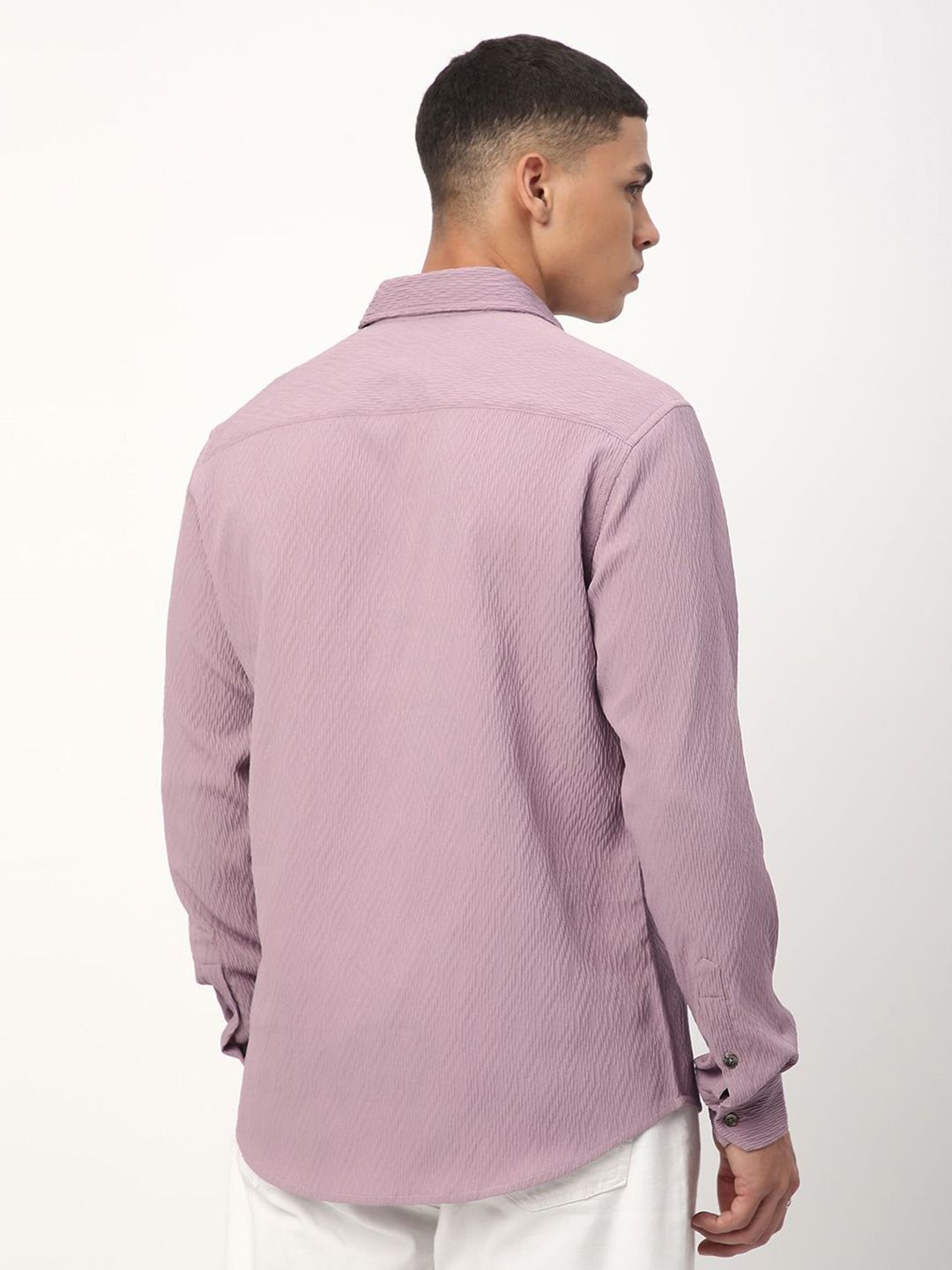 VASTRADO Men Classic Spread Collar Textured Solid Slim Fit Casual Shirt
