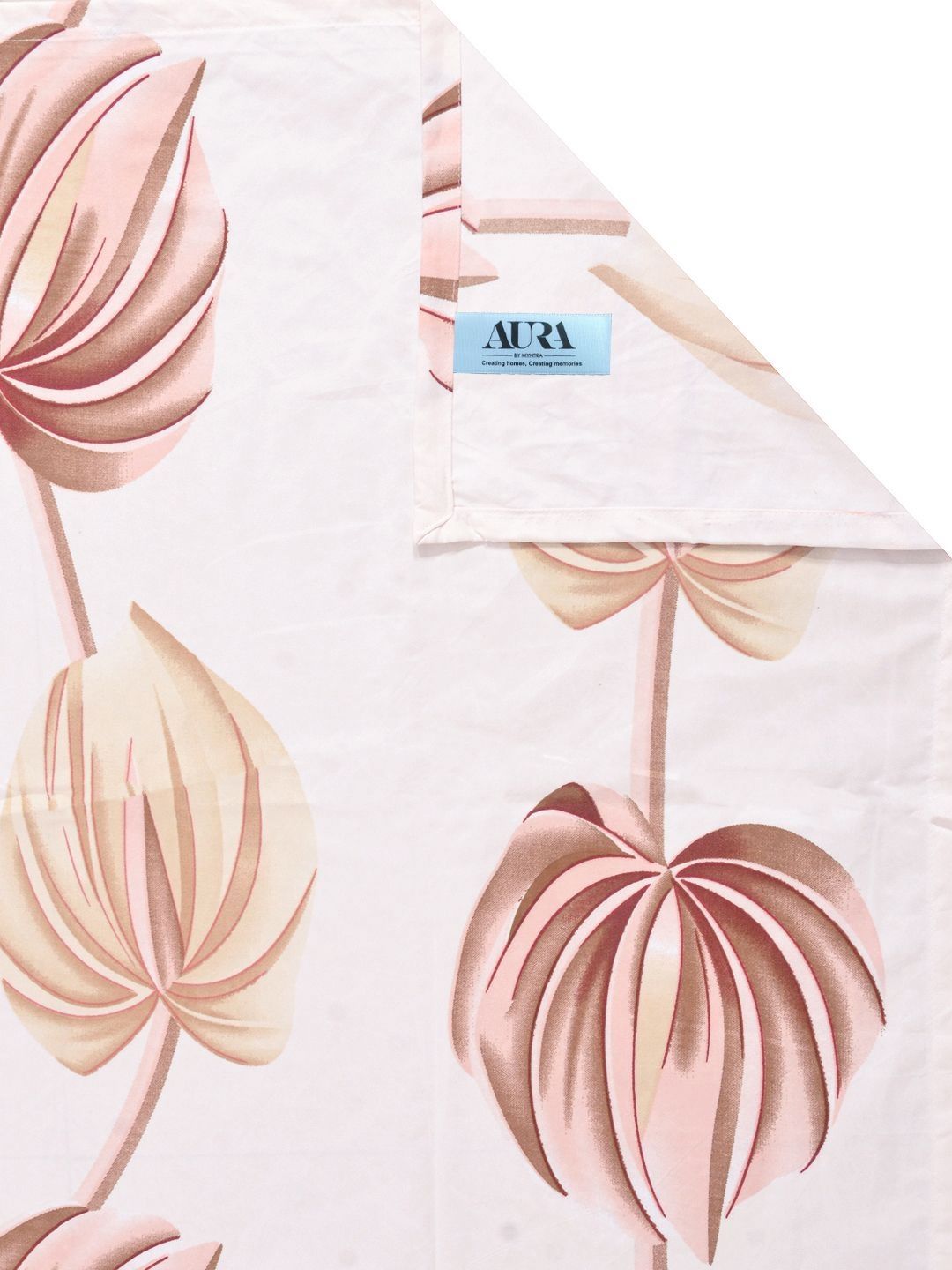 Aura Cream-Coloured & Pink Floral Printed 300 TC King Bedsheet Set 2.5 m x 2.25 m