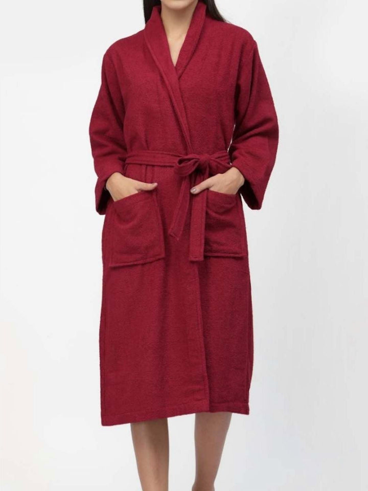 BOMBAY DYEING Maroon Pure Cotton Bath Robe With Waist belt