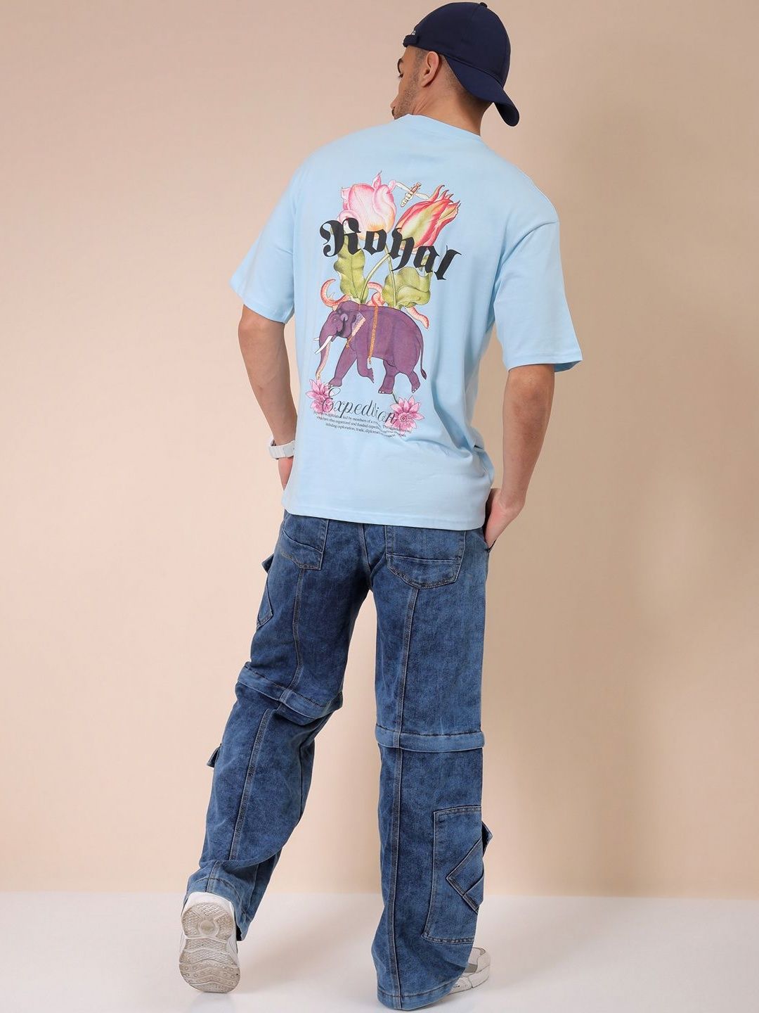 The Indian Garage Co Men Graphic Printed Round Neck Cotton Oversized T-shirt