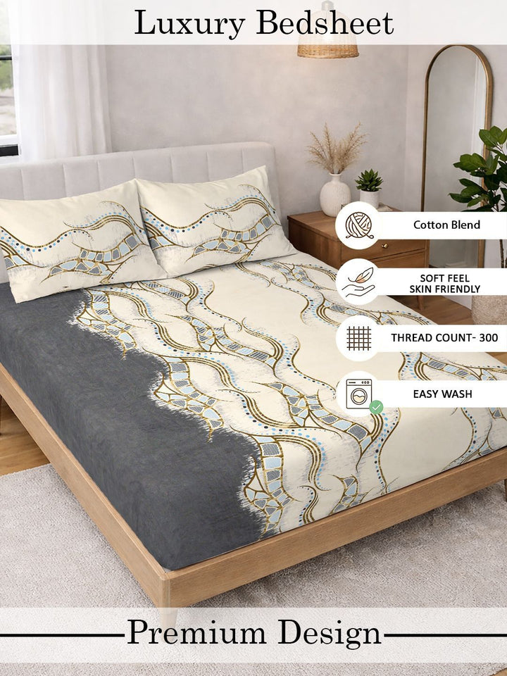 Myntra Elegant Homes Cream-Coloured 300 TC King Double Bedsheet with 2 Pillow Covers