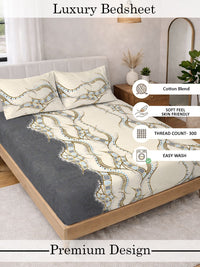 Myntra Elegant Homes Cream-Coloured 300 TC King Double Bedsheet with 2 Pillow Covers