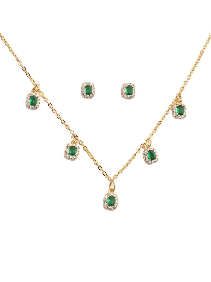 SALTY Gold-Plated Emerald Stones Studded Jewellery Set