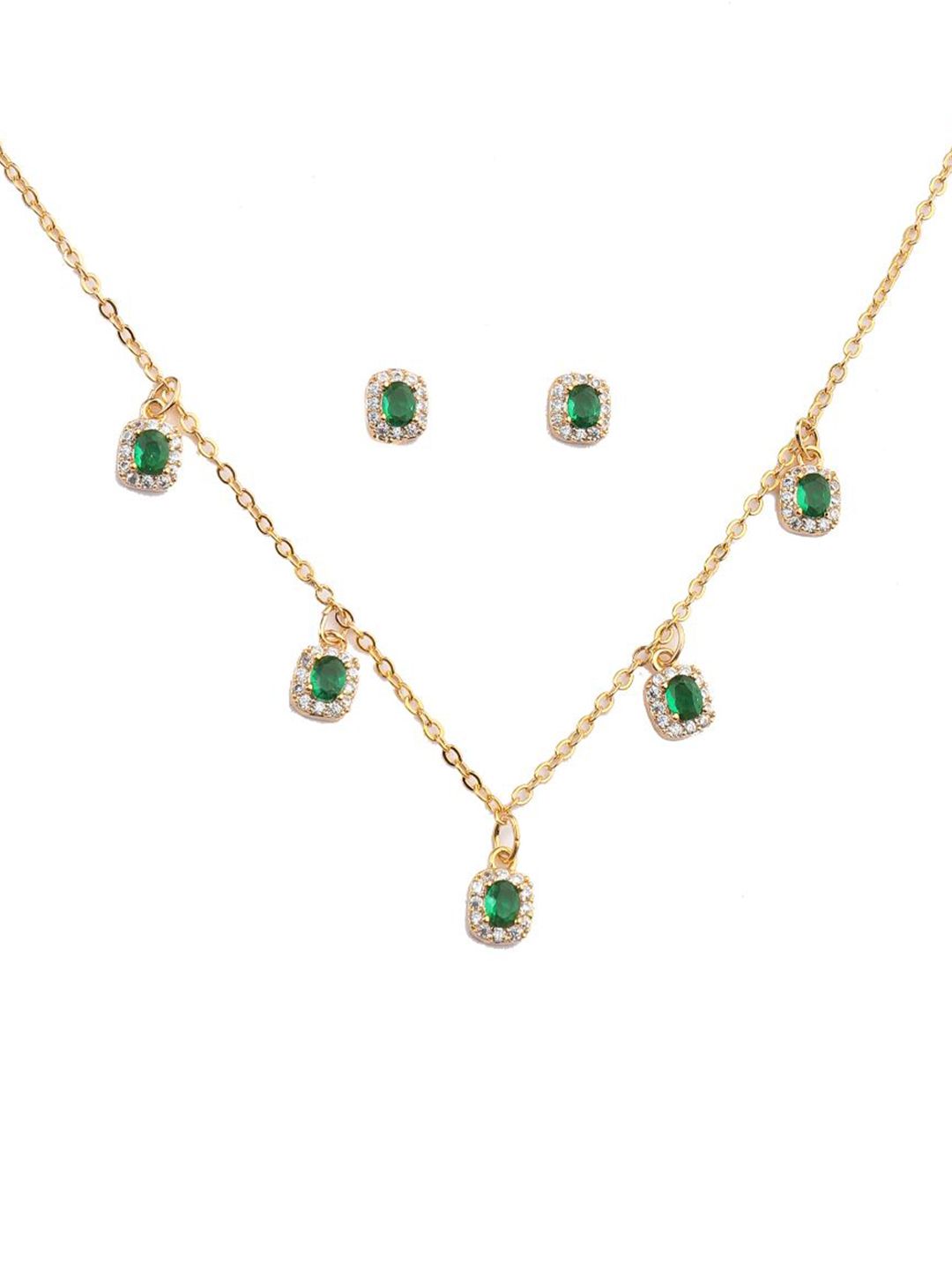 SALTY Gold-Plated Emerald Stones Studded Jewellery Set