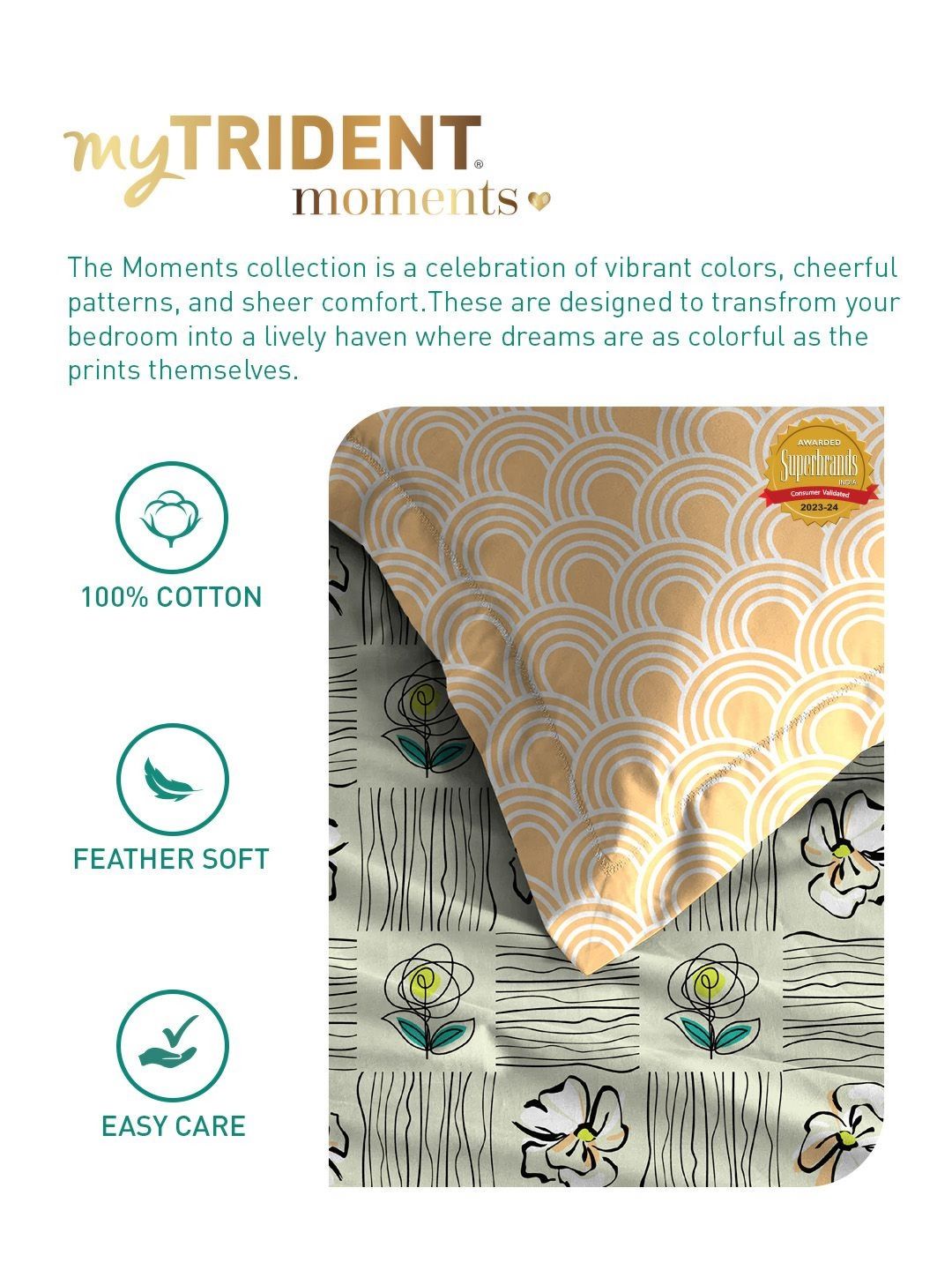 TRIDENT Poppy Green Moments Flat 120TC Queen Cotton Bedsheet Set
