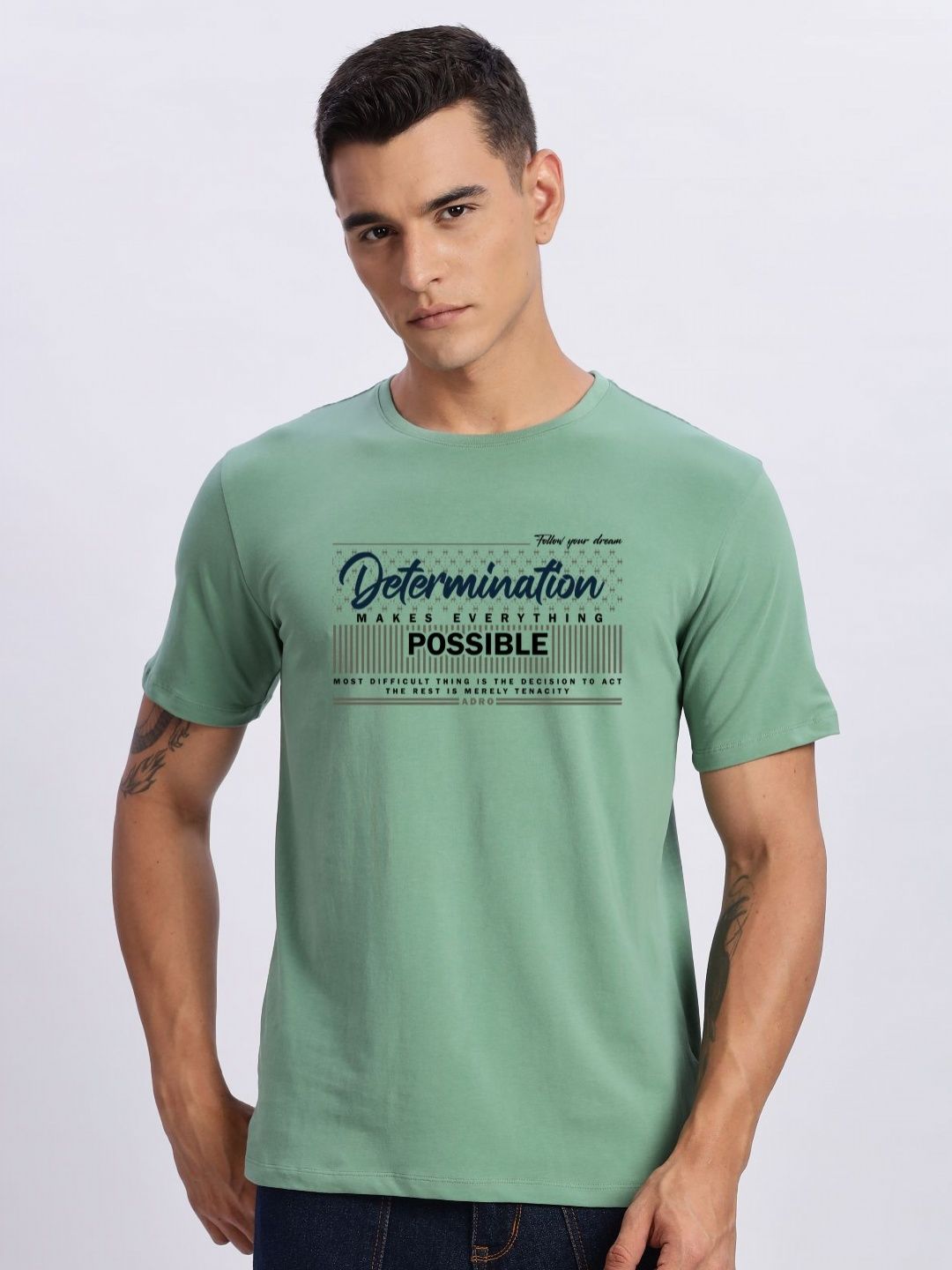 ADRO Men Typography Printed Round Neck Cotton T-shirt