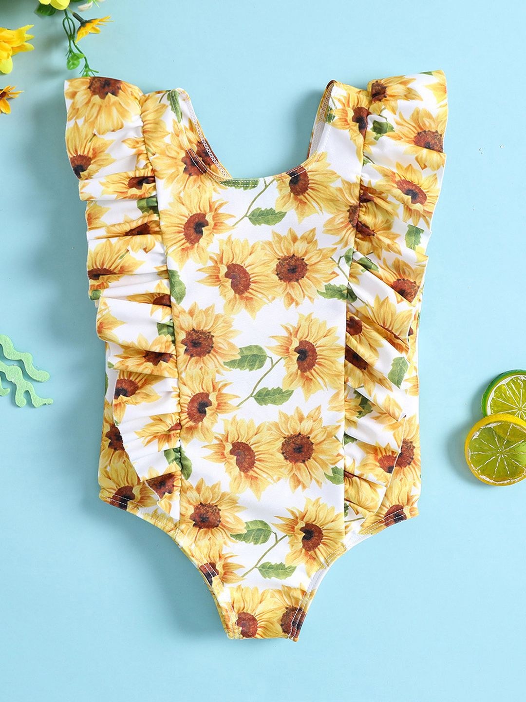 YK Girls Floral Printed Sleeveless Bodysuit