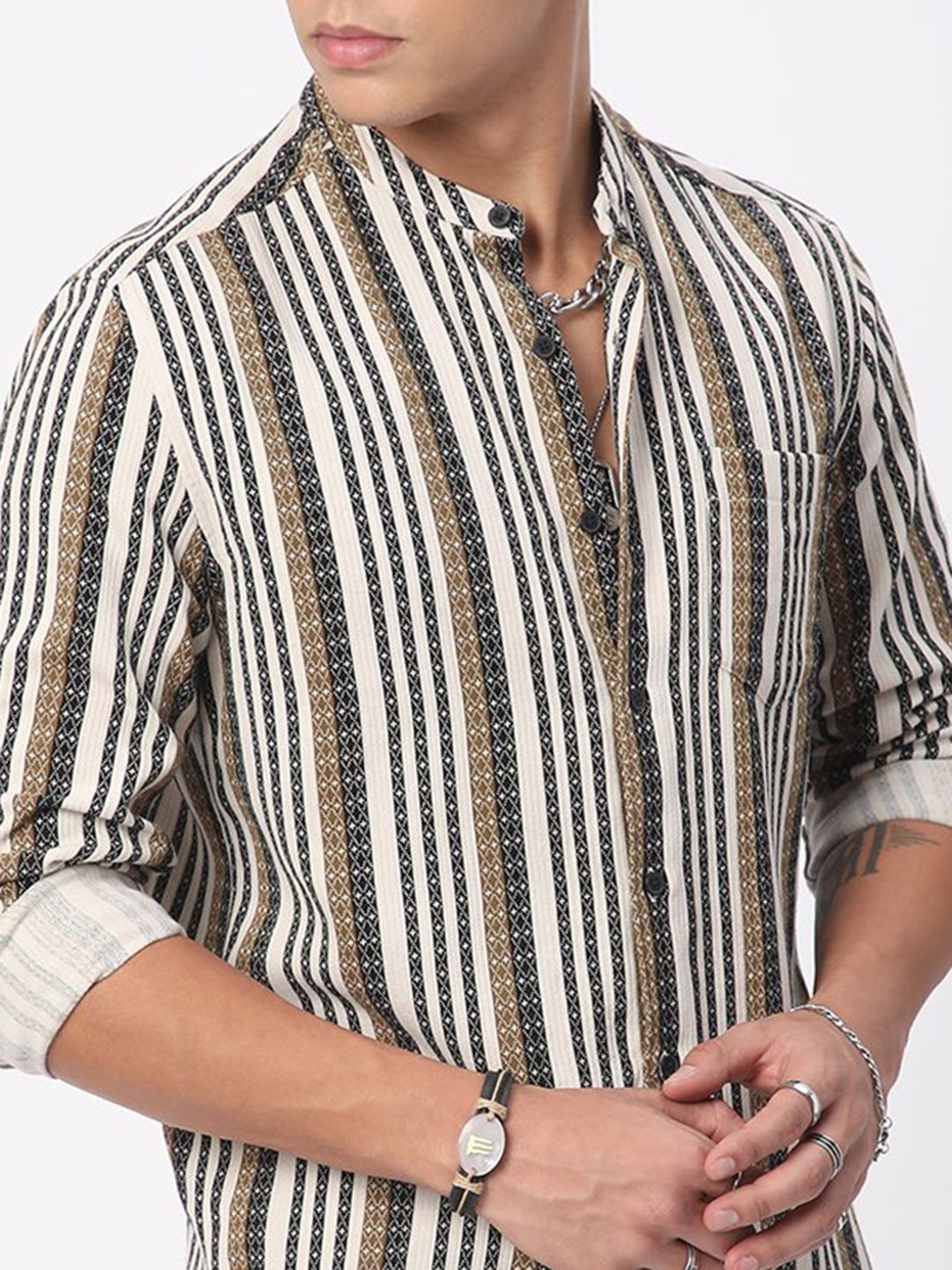 VASTRADO Men Classic Slim Fit Multi Stripes Opaque Striped Casual Shirt