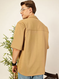 Thomas Scott Men Premium Cuban Collar Textured Cotton Oversized Casual Shirt