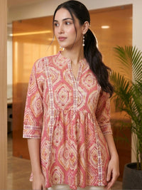 Mamicha Print Mandarin Collar Cotton Top