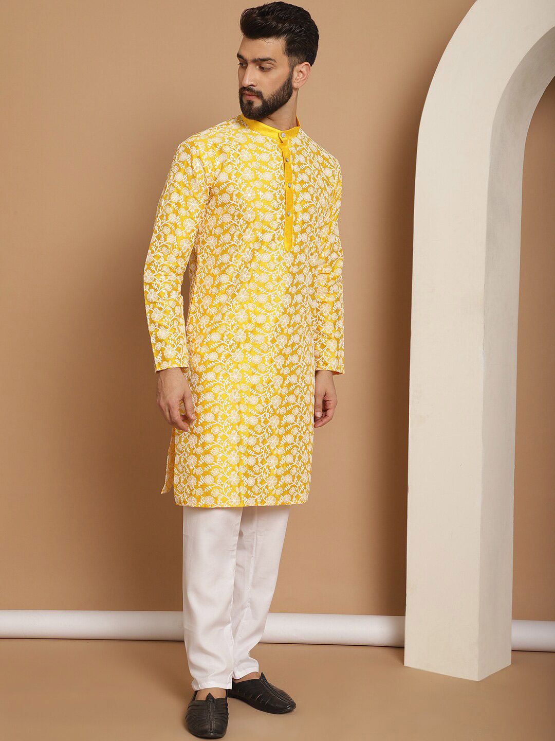 Anouk Floral Embroidered Regular Silk Straight Thread Work Kurta with Churidar