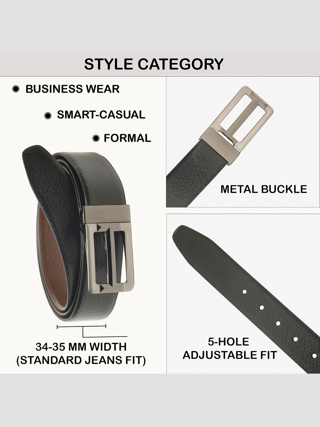 Teakwood Leathers Men Textured Leather Reversible Formal Belt