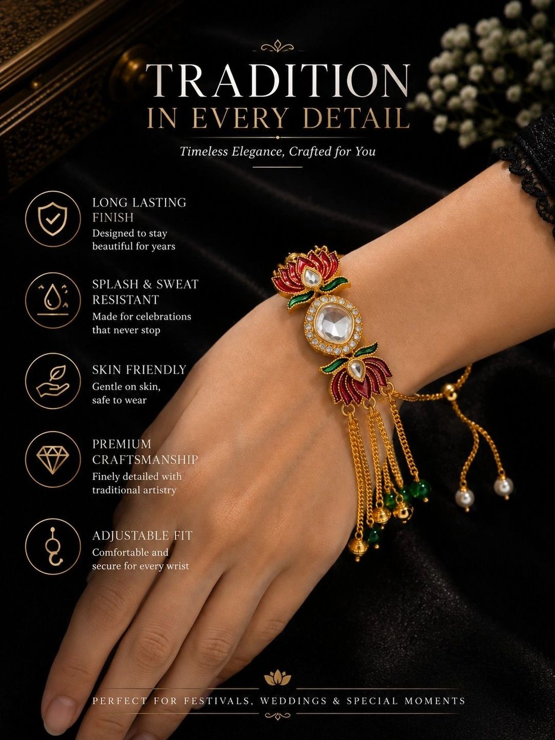 PANASH Women Brass Enamelled Gold-Plated Multistrand Bracelet