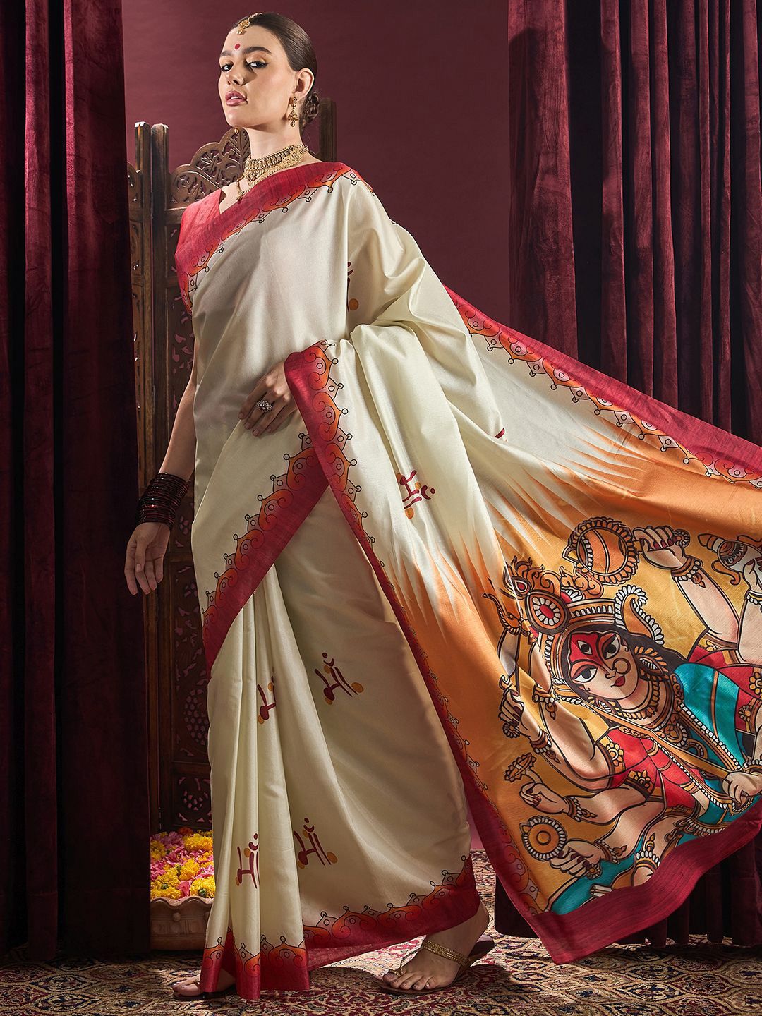 Saree mall Durga Puja Ethnic Motifs Silk Blend Garad Sarees