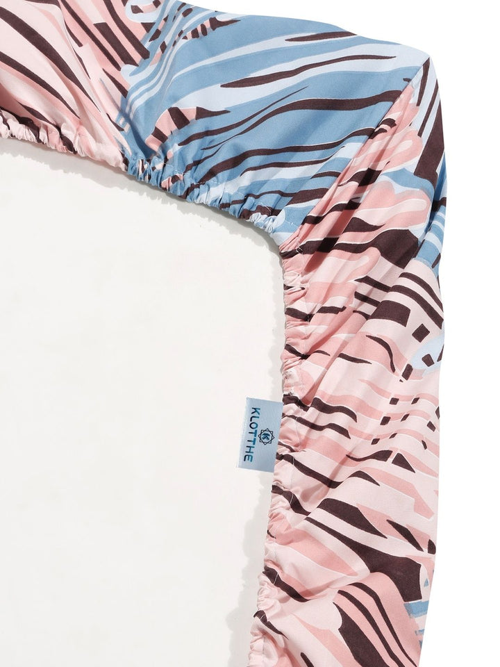 KLOTTHE Abstract 300 TC Cotton Blend Fitted Super King Double Bedsheet Set