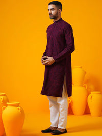 SOJANYA Floral Thread Work Band Collar Straight Kurta