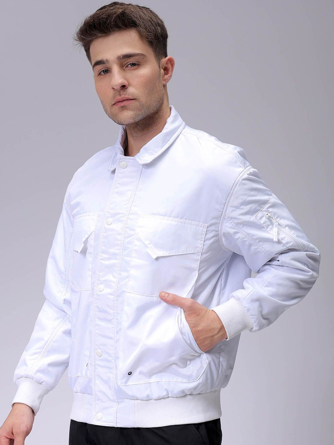 The Indian Garage Co Men Solid Padded Bomber Utility Jacket