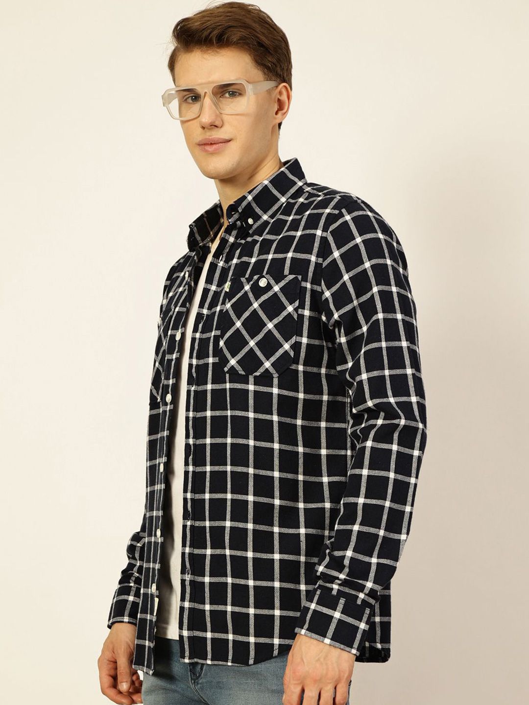 Thomas Scott Men Premium Button-Down Collar Gingham Checked Cotton Slim Fit Casual Shirt