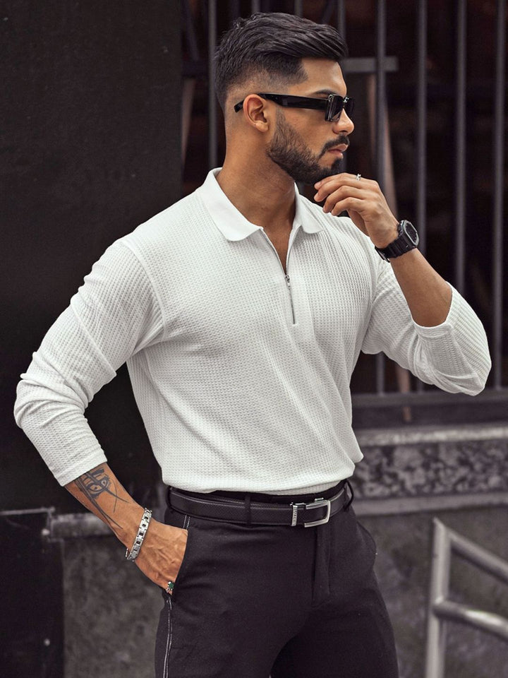 Powerlook Men Self Design Polo Collar Cotton T-shirt