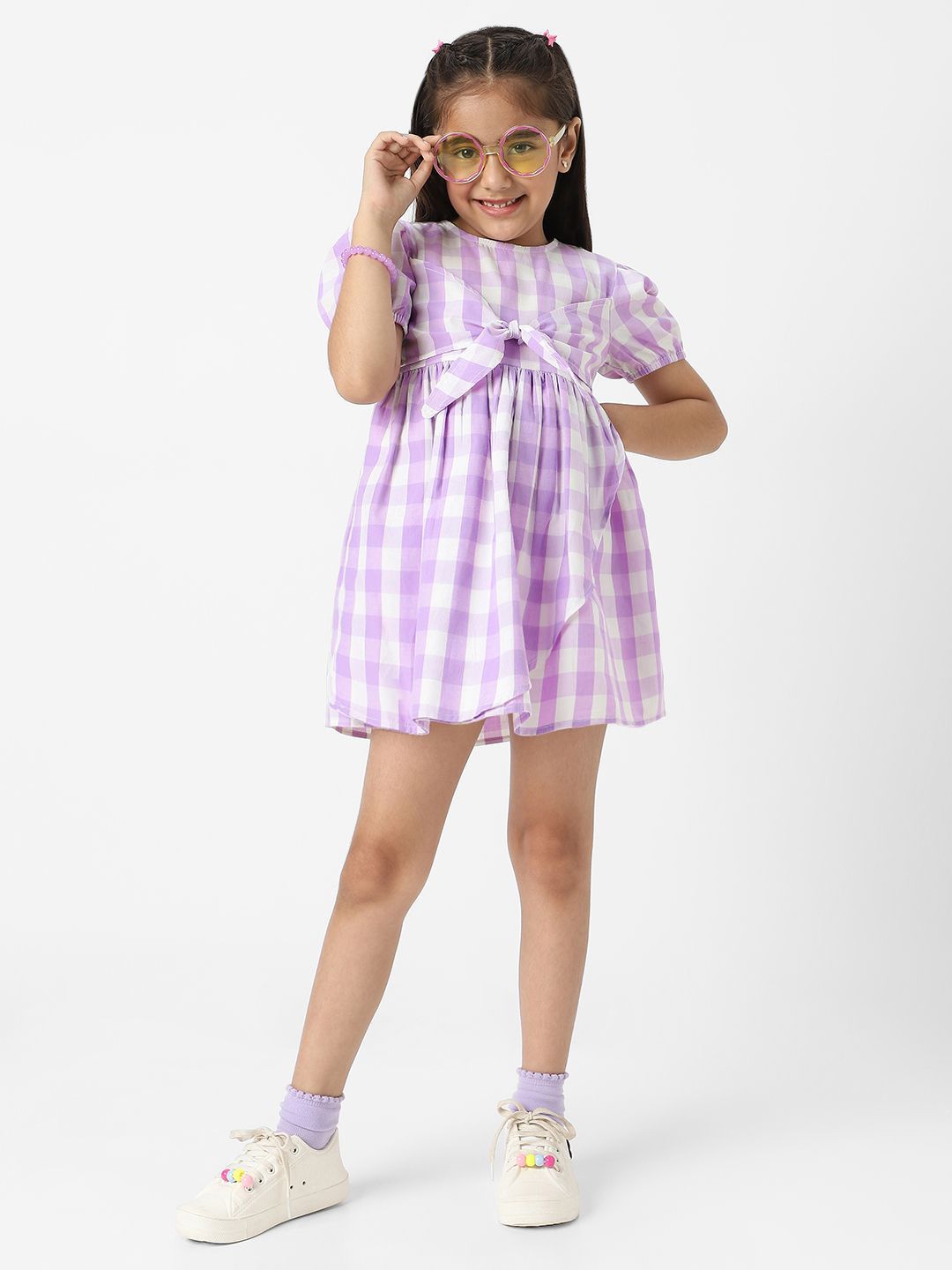 Nauti Nati Checked Puff Sleeve Fit & Flare Dress